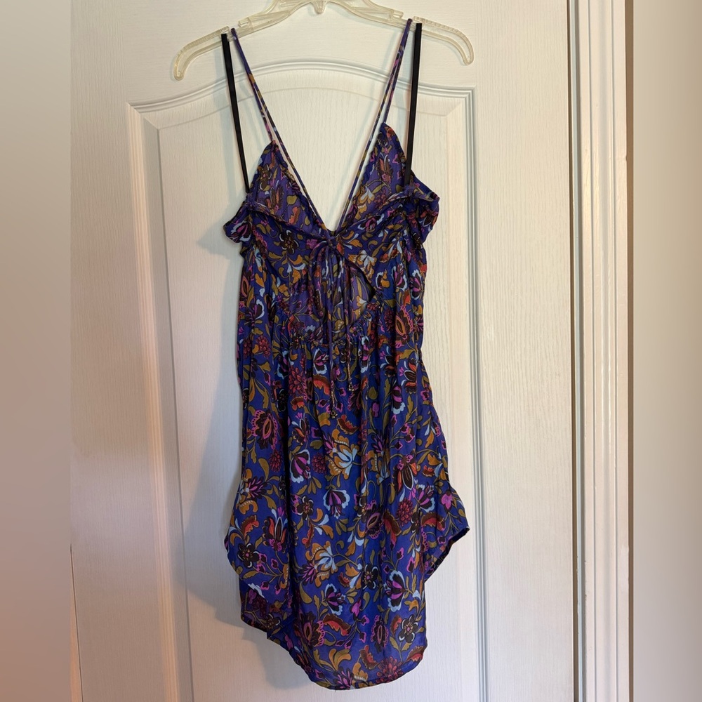 NWT free people pixie printed purple/bue floral tie back tunic/dress - Picture 3 of 6
